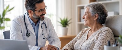 Médico conversando com paciente durante consulta